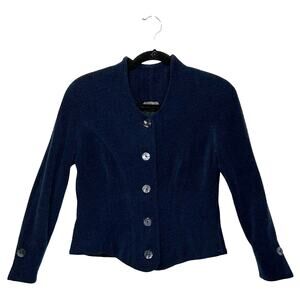 OKW Textured Cropped Blazer Jacket Women's Sz XS Navy Fitted Corpcore Boutique